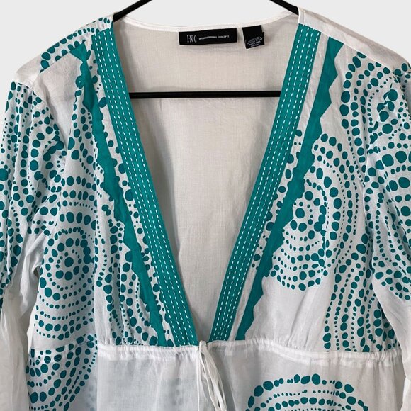 INC International Concepts Boho V-Neck Blouse Women's 14 Dot Print Bell Sleeves - Picture 5 of 10